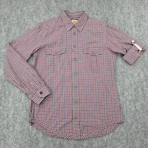 Hugo Boss Shirt Men Large Check Boss Orange Roll Tab Sleeve Casual Cotton Preppy